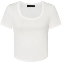 MO&Co.2024夏简约U领正肩弧形短款短袖轻薄棉质T恤MBD2TEE006 本白色 XS/155