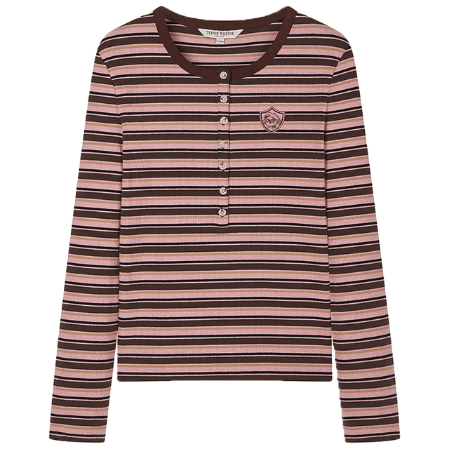 TEENIE WEENIE 小熊2024秋休闲柔软舒适修身打底长袖T恤上衣女 粉色 155/XS