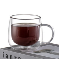唯铭诺 耐热玻璃杯 双层带把咖啡杯 300ml 透明