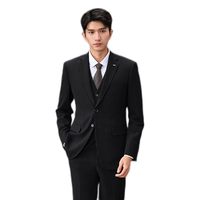 HLA海澜之家西服套装男24新轻商务经典平驳领套西男春秋HTXAW3W009A 黑色格纹15（西服+马甲+西裤） 175/92A 48A126~140斤