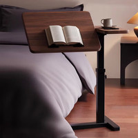 惠寻 京东自有品牌电脑桌床边桌可移动升降家用办公桌书桌卧室学习桌子 -胡桃色-黑架