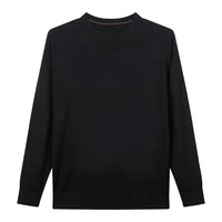 才子 TRIES男士打底衫线衣秋冬毛衣纯色羊毛保暖蚕丝亲柔圆领百搭针织衫上衣 黑色 L /48(170/88A)