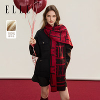 ELLE【礼盒装】100%纯羊毛围巾女士秋冬季保暖围脖百搭披肩 红色