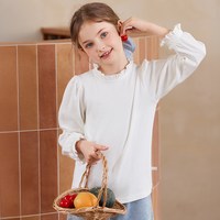 88VIP：Little Naive 女童长袖T秋季新款立领纯色木耳边上衣儿童法式内搭
