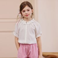 88VIP：Little Naive 女童法式衬衫春秋款花朵领白色上衣儿童天丝垂感衬衣