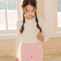 88VIP：Little Naive LittleNaive女童春季新款娃娃领针织衫纯色t恤儿童百搭打底衫上衣