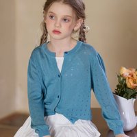 88VIP：Little Naive 女童甜美空调针织衫春秋款法式镂空开衫儿童外套薄款