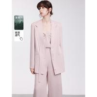 ELLE 天丝亚麻女式西服2025年春秋款都市名媛风飘带领西装外套女