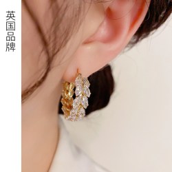 DAISY BEAUTY DAISYBEAUTY 锆石麦穗圆环耳扣女铜镀14K金轻奢小众耳环