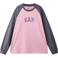 Gap男装2024初秋纯棉撞色插肩袖字母印花百搭长袖T恤609276 灰色 175/96A(L) 亚洲尺码