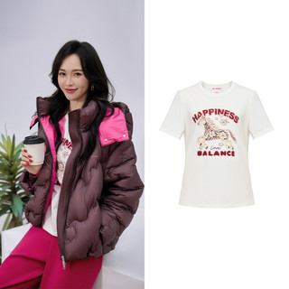 EP雅莹唐嫣同款棉刺绣宽松圆领短袖T恤 2026早春5301A 粉色 2XL M