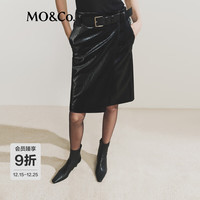 MO&Co. 半身裙2025冬鎏光素皮斜裹式开叉直筒MBE4SKT025 黑色 L