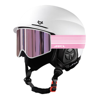 迈卡龙滑雪头盔雪镜一体单板滑雪防撞男女成人保暖透气滑雪护具滑雪装备 【优雅白+MX30雪镜】樱花粉 XL码-适合男生（头围58-62cm）
