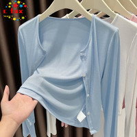 CTOX蓝色针织外搭开衫薄款设计感配裙子2025夏秋季防晒空调罩衫外套 奶蓝  L (105-125斤)