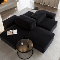 NORHOR北欧表情/侘寂意式/FREE-N亚麻布艺沙发自由组合黑色多款 双扶手贵妃榻2.86mD