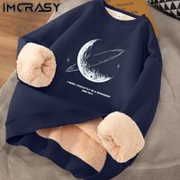 IMCRASY秋冬季无帽圆领套头保暖羊羔绒卫衣男长袖女加绒加厚上衣