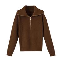 晚白2025年秋冬含羊毛气质女士上衣大翻领休闲松弛毛衣针织衫