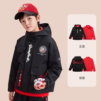 新年红色安踏儿童两件套上衣2026春舒适保暖中大童连帽外套潮 【两件套】基础黑/传奇红8604-2