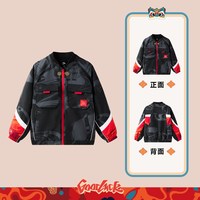 新年红色安踏儿童两件套上衣2026春舒适保暖中大童连帽外套潮 【加绒外套】基础黑/满印8604-1