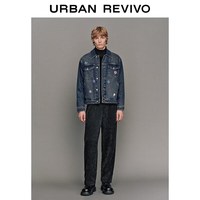 UR2025冬季新款男装潮流趣味贴纸印花水洗牛仔外套UUV850062 蓝色