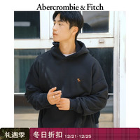 Abercrombie & Fitch 小麋鹿图案美式复古保暖抓绒套头连帽卫衣25秋冬男装122-5536 黑色 M (180/100A)