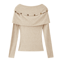 三福 长T恤2025秋季都市气质纽扣装饰多穿合身上衣女装510725