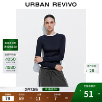 UR UR2025秋季女装休闲简约基础撞色圆领修身T恤UYB450017 墨蓝 L