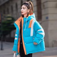 经典冬季时尚撞色加厚保暖宽松舒适短款连帽女式厚款羽绒服