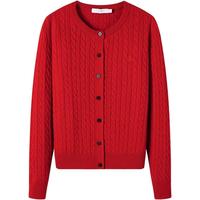 Navigare意大利小帆船红色圆领毛衣外套女士针织开衫