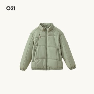 Q21儿童纯色棉服秋冬休闲立领上衣男女童加厚保暖夹棉外套 浅草绿