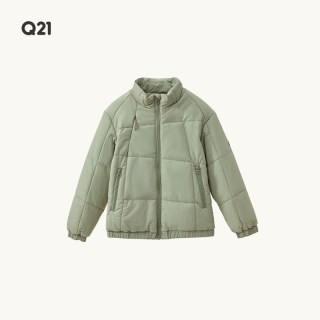 Q21儿童纯色棉服秋冬休闲立领上衣男女童加厚保暖夹棉外套 浅草绿