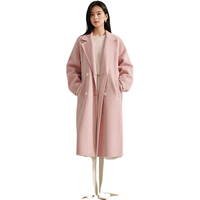 茵曼100%绵羊毛双面呢外套2024冬季女装双排扣翻驳领长款大衣 深粉红 M