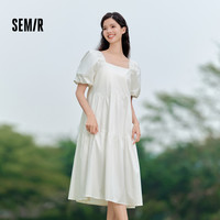 移动专享：森马 连衣裙女方领裙子夏季新款泡泡袖法式娃娃裙千金气质长裙出游