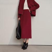 AMII 25冬通勤风长款百搭A字裙绵羊毛毛呢半身裙