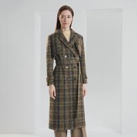 限尺码：宝姿 女装通勤休闲时尚撞色格纹长袖长大衣