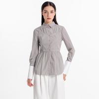 宝姿 女装日常通勤休闲翻领显腰长袖衬衫