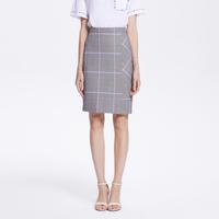 宝姿 女装时尚复古气质通勤休闲百搭雾蓝色格纹半截裙