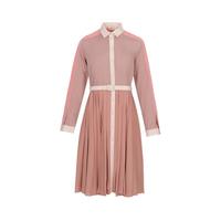 宝姿 1961宝姿女装长袖长拼色百褶收腰连衣裙
