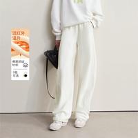 AMII 2025冬季温暖棉质抓毛宽松休闲裤女橡筋腰头直筒阔腿裤子卫裤