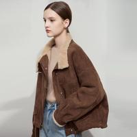 AMII 冬季仿羊羔毛麂皮绒夹克外套时尚仿皮草外套