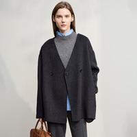 AMII 25秋冬通勤极简风含绵羊毛双面呢大衣女冬季