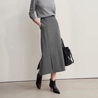 AMII 2025冬季纯色通勤职业风侧开衩长款半身裙女百搭A字裙子