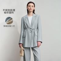 AMII 2025绑带宽肩垫肩配腰带西装外套秋季女通勤百搭女式西服