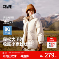 森马 防泼水防风|森马羽绒服女中长款连帽毛领款冬收腰修身保暖外套