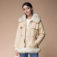 宝姿 女装长袖短棉服可拆卸毛领派克大衣