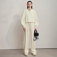 25日10点：AMII 宽松微弹半门襟套头卫衣+橡筋腰阔腿长裤 两件套