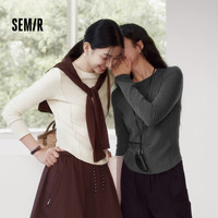 森马 长袖T恤女冬鱼骨分割上衣正肩修身纯色2025新款显瘦软糯衣服