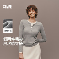 森马 针织衫女冬亨利领假两件正肩2025新款毛衫