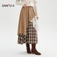 SANFU 2025冬季松紧腰不规则拼接长裙半身裙女装511156