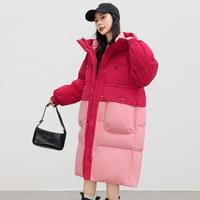鸭鸭 冬季女式羽绒服长款连帽时尚拼色设计保暖加厚羽绒服女